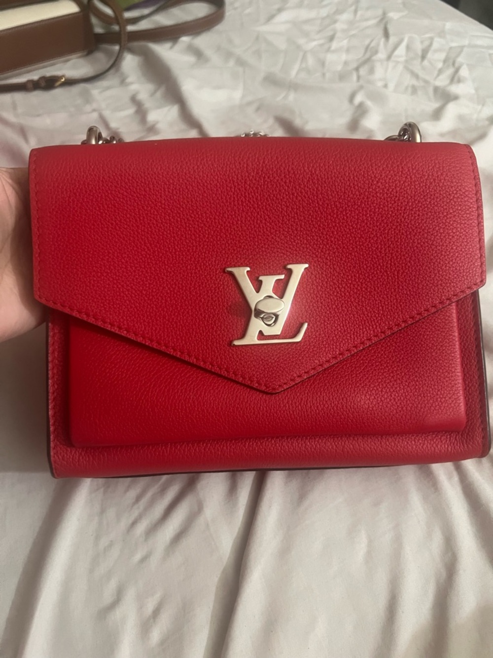 Louis Vuitton Red Leather Chain Shoulder Bag with Silver Hardware - Picture 5 of 5